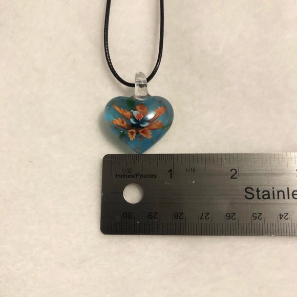 Glass Heart Necklace Pendant Blue Orange Blown Glass Art - Picture 3 of 3